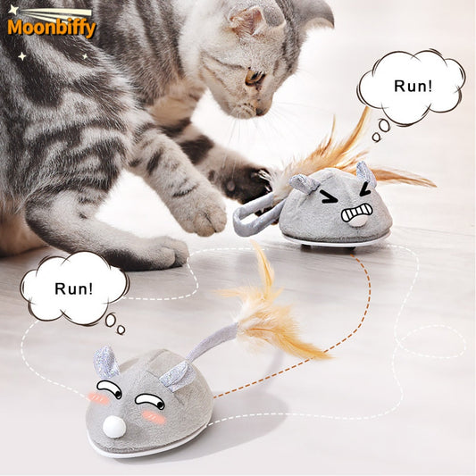 Interactive Mouse Toy for Cats USB Charging Moving Rat with Feather Toys Play-Catch Training Toy for Indoor Kittens Pets Supply